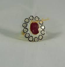 Polki Antique Cut Diamond Ruby Silver Flower Ring