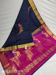 Pure handloom double warp kanchipuram silk Pallu colour plain blouse