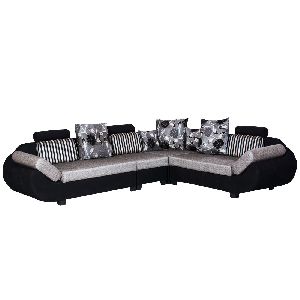 Bharat Lifestyle 888 Fabric 6 Seater Black & Grey Sofa