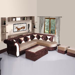 Bharat Lifestyle DL Diamond Fabric Sectional Cream Brown Sofa Set