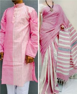 Angelic Handwoven Couple Combo KHESHCotton Saree making is also an Indian art