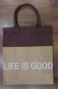 Laminated Natural Jute Bag with Dyed Canvas At Top Part