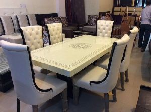 Six Seater Dining Table Set with Composite Marble Top