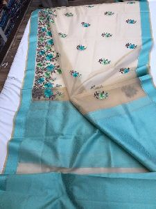 ORGANZA EMBROIDERED SAREES WITH MATERIAL BLOUSE 4050