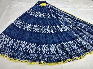 Dabu Indigo Printed Cotton Saree/ Mulmul saree/ Traditional saree