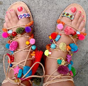 Ladies Boho Designer Leather Strappy Sandals