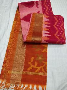 Pure ikkat seiko sarees with contrast blouse Double warp weaving