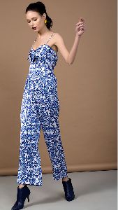 Blue Floral Print Jumpsuit