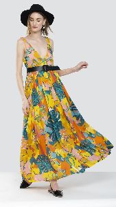 Floral V Neck Maxi Dress