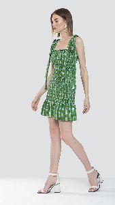 Green Shoulder Tie Up Dress