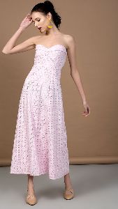 Pink Beige Strapless Long Dress