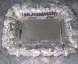Silver Plated Square Brass Serving Tray