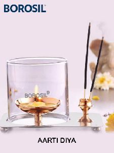 Borosil Glass &amp; Brass Aarti Diya