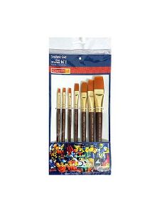 Camel Paint Brush Series 67 - Flat Synthetic Gold, Set Of 7