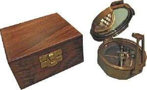 Brass Brunton Compass with Wooden Box