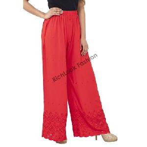 Rayon Embroidery Chikan Palazzo Pant