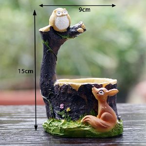 Perched Owl on Tree and fox succulent planter