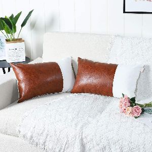 Set of 2 Luxury Decorative Throw Pillow Covers Cushion Cases Soft Leather Pillowcasesand Cotton