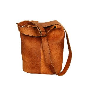 Vintage Genuine Brown Goat Leather Handbag, Tote Bag for Women- 9 x 11.5 x 7 Inch