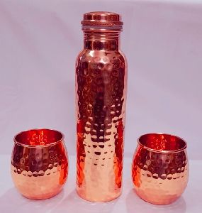 Hammered Copper Bottle and Glasses Set