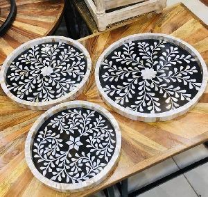 Bone Inlay Round Tray