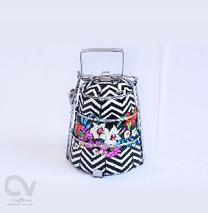 Vibrant Black Hand Painted Tier tiffin Box