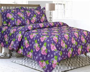 Cotton Purple Printed Double Bed Sheet
