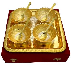 Brass Bowl & Tray Set