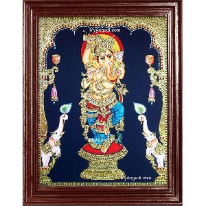 Ganesha with Left Trunk Tanjore Painting
