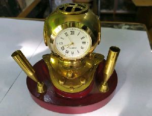 Brass Desk Watch with Pen Holder