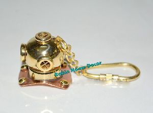 Nautical Diving Helmet Brass Keychain