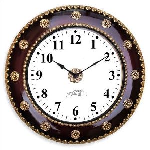 Wooden Polished Metal Wall Clock
