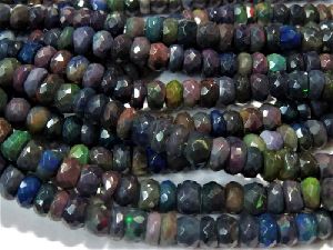 Black Ethiopian Opal Bead Faceted rondelle beads