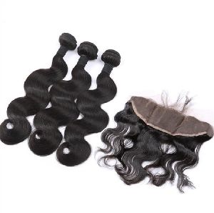 Black Malaysian hair weaves bundles and closure for woman extension
