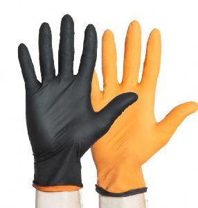 Black &amp; Orange Fire Nitrile PF Exam Gloves