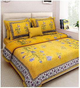 90By100 Inches Jaipuri Kashmir Kali Flower Print Cotton Double Bed Sheet with 2 Pillow Covers