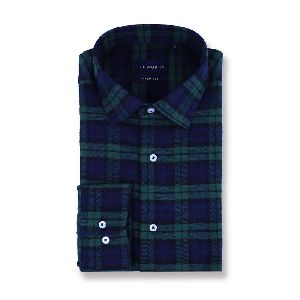 Green Flannel Brushed Check Yarn Dyed Shirt