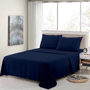 Bird Linen Navy Blue Plain 180TC Bedsheets