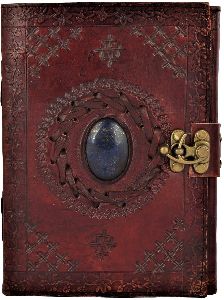 semi precious stone buckle closure leather diary