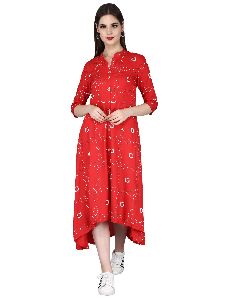 Rayon Red Geometric Print Dress