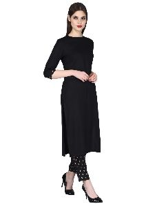 Women&rsquo;s Rayon Solid and Printed Black Kurta