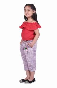 Red Kids Canvas Pant with Off Shoulder Top