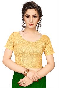 Jelite® Premium Women's Stretchable Readymade Golden Shimmer Plain Saree Blouse