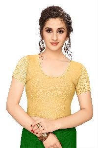 Jelite&reg; Premium Women's Stretchable Readymade Golden Shimmer Half-Net Sleeve Saree Blouse
