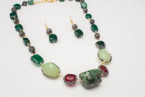 Designer Ruby Green Stone Necklace Set
