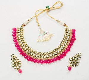 Designer Ruby Pink Pearl Kundan Necklace