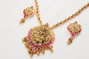 Divine Ruby Pink Temple Necklace Set