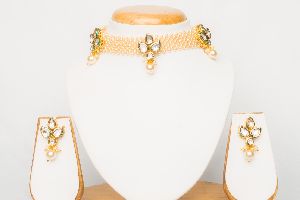 Elegant Pearl Kundan Choker Necklace Set