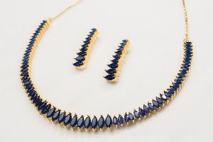 Exquisite Navy Blue American Diamond Necklace Set