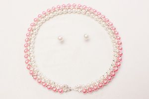 Exquisite Pink Pearl with CZ Necklace Set